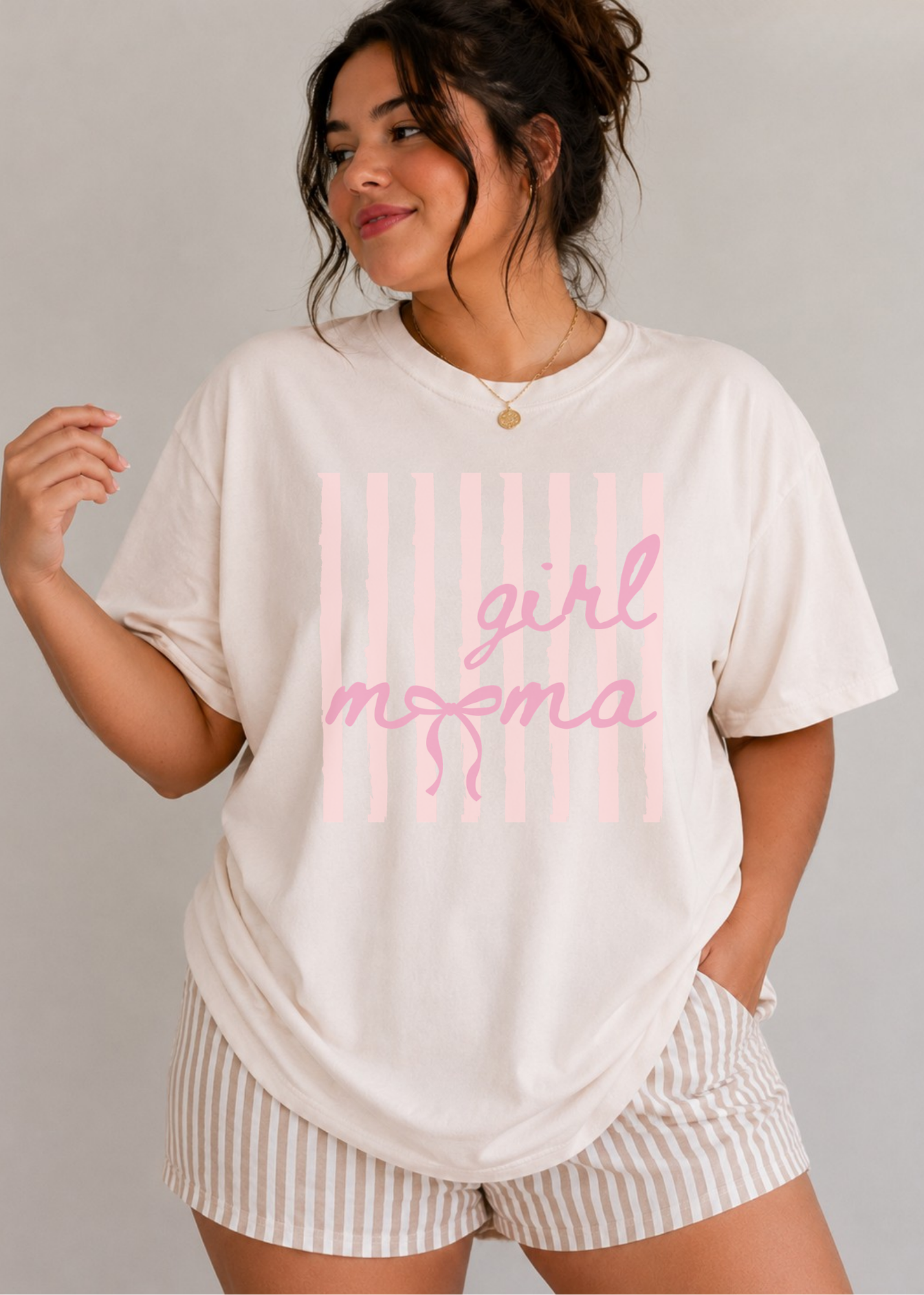 Girl Mama Pink Striped Graphic T-Shirt
