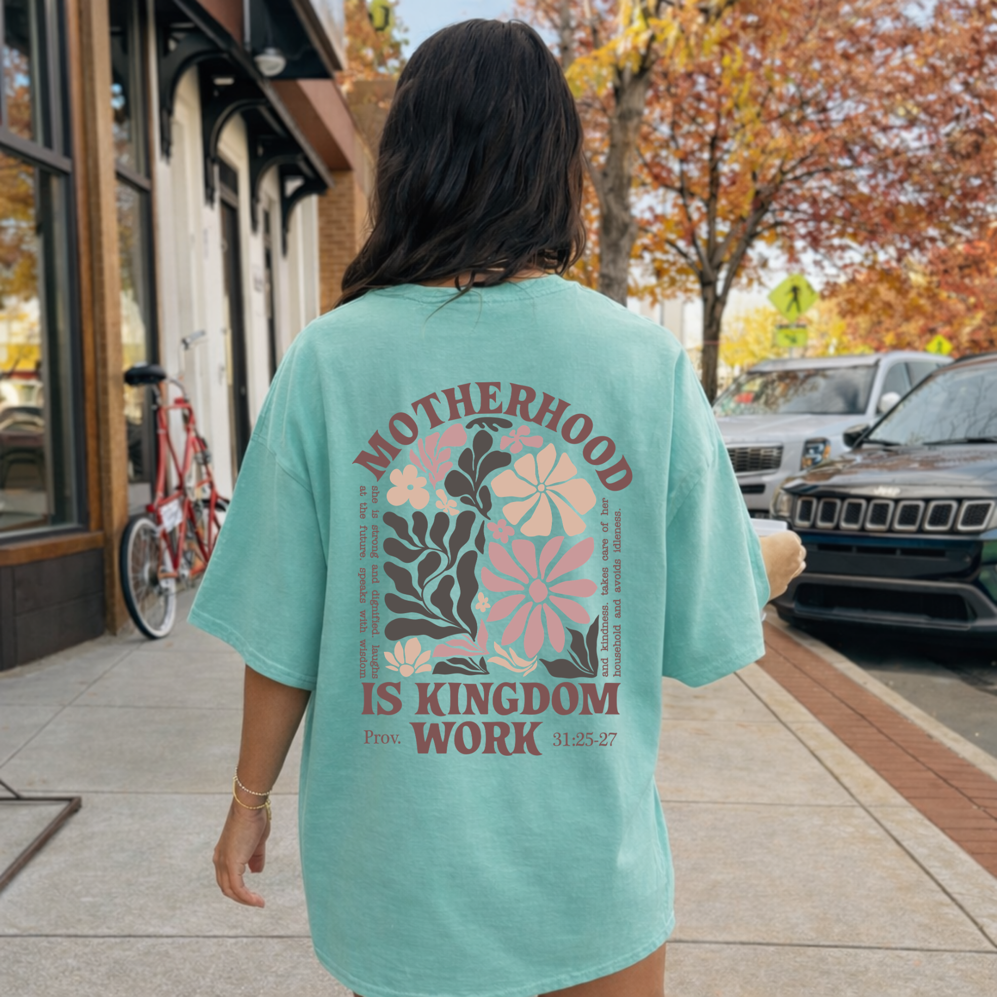 Motherhood Is Kingdom Work Floral Scripture T-Shirt