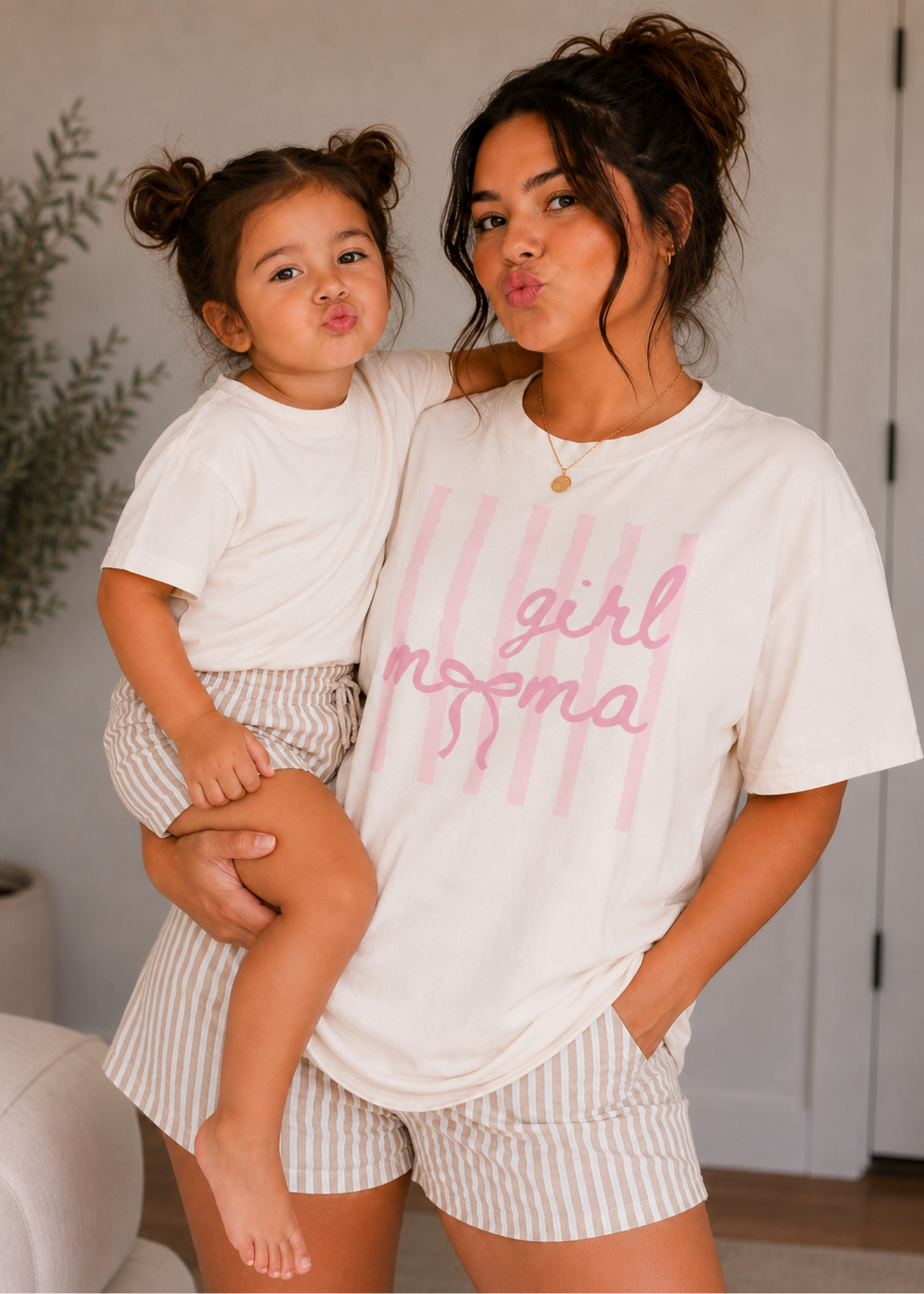 Girl Mama Pink Striped Graphic T-Shirt