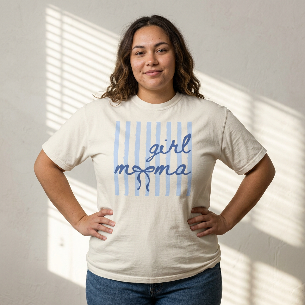 Girl Mama T-Shirt — Blue Striped 'girl mama' Graphic Tee