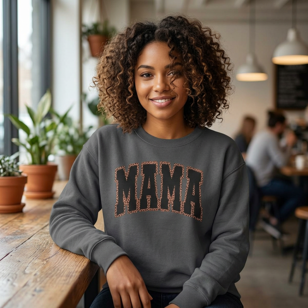 Mama Crewneck Sweatshirt — Vintage Lettering "MAMA" Pullover for Moms