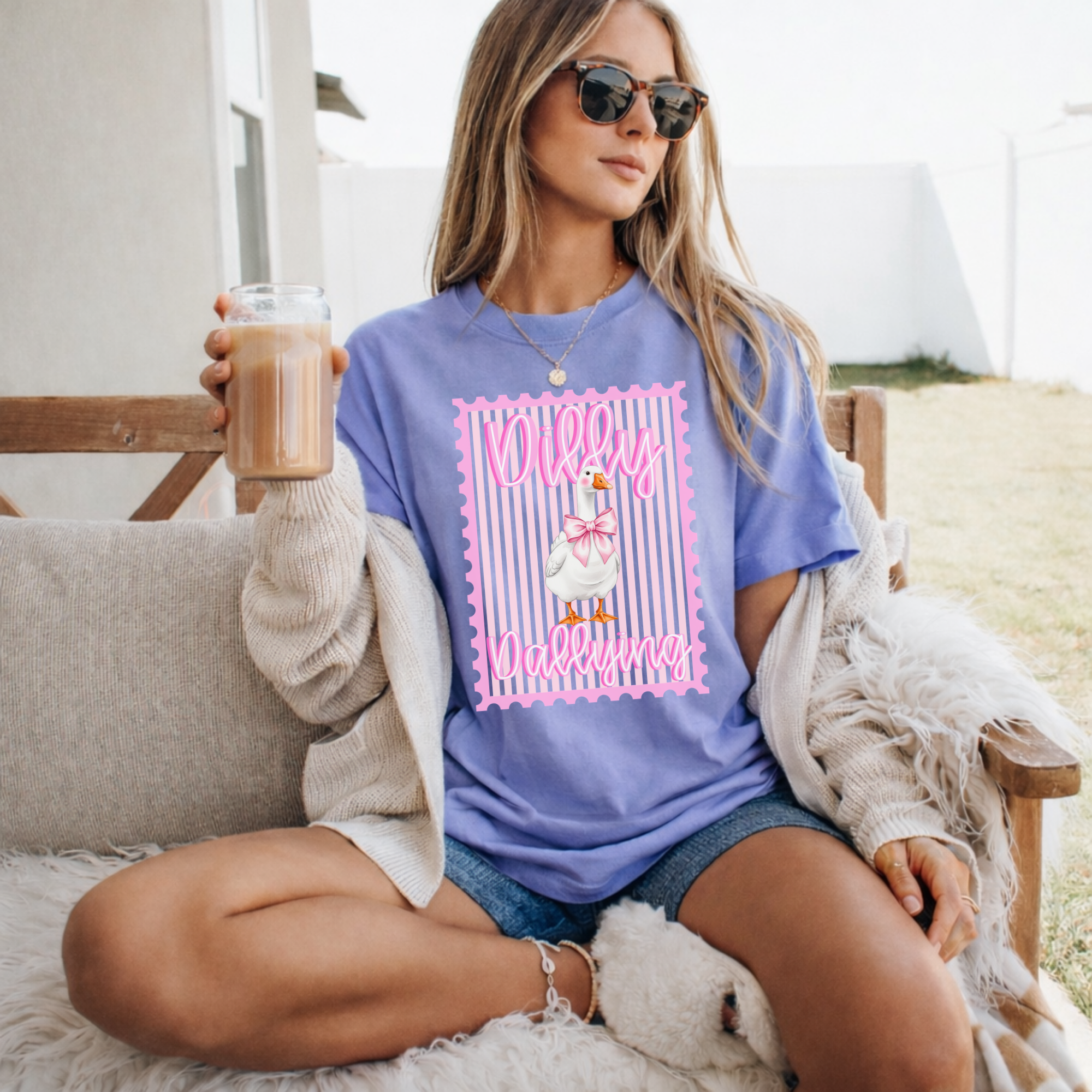 Dilly Dallying Goose Shirt | Pink Bow Goose Tee | Coquette Goose Shirt | Cute Girls Graphic Tee