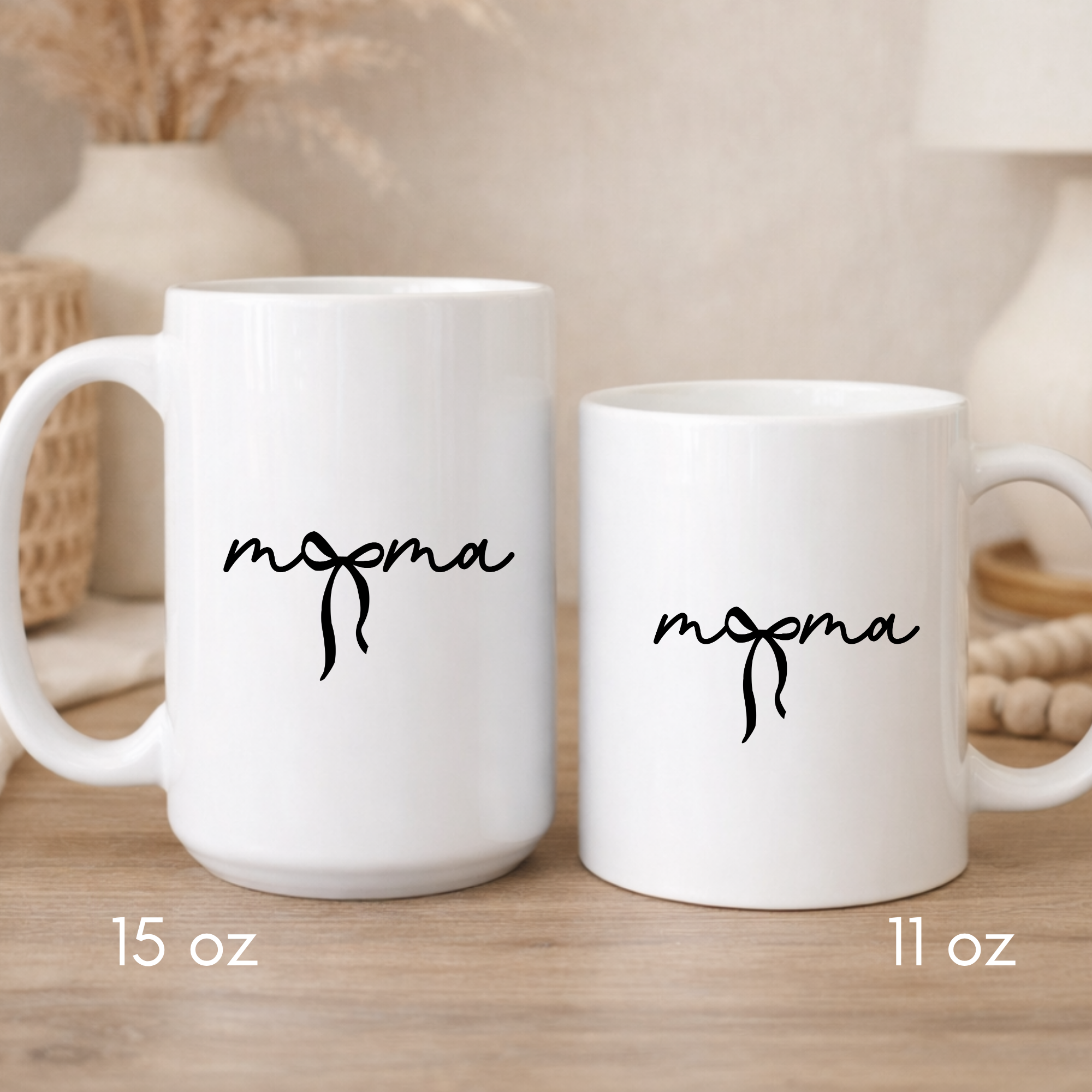 Mama Script Ceramic Mug — Minimalist 'mama' Design with Bow (11oz & 15oz)