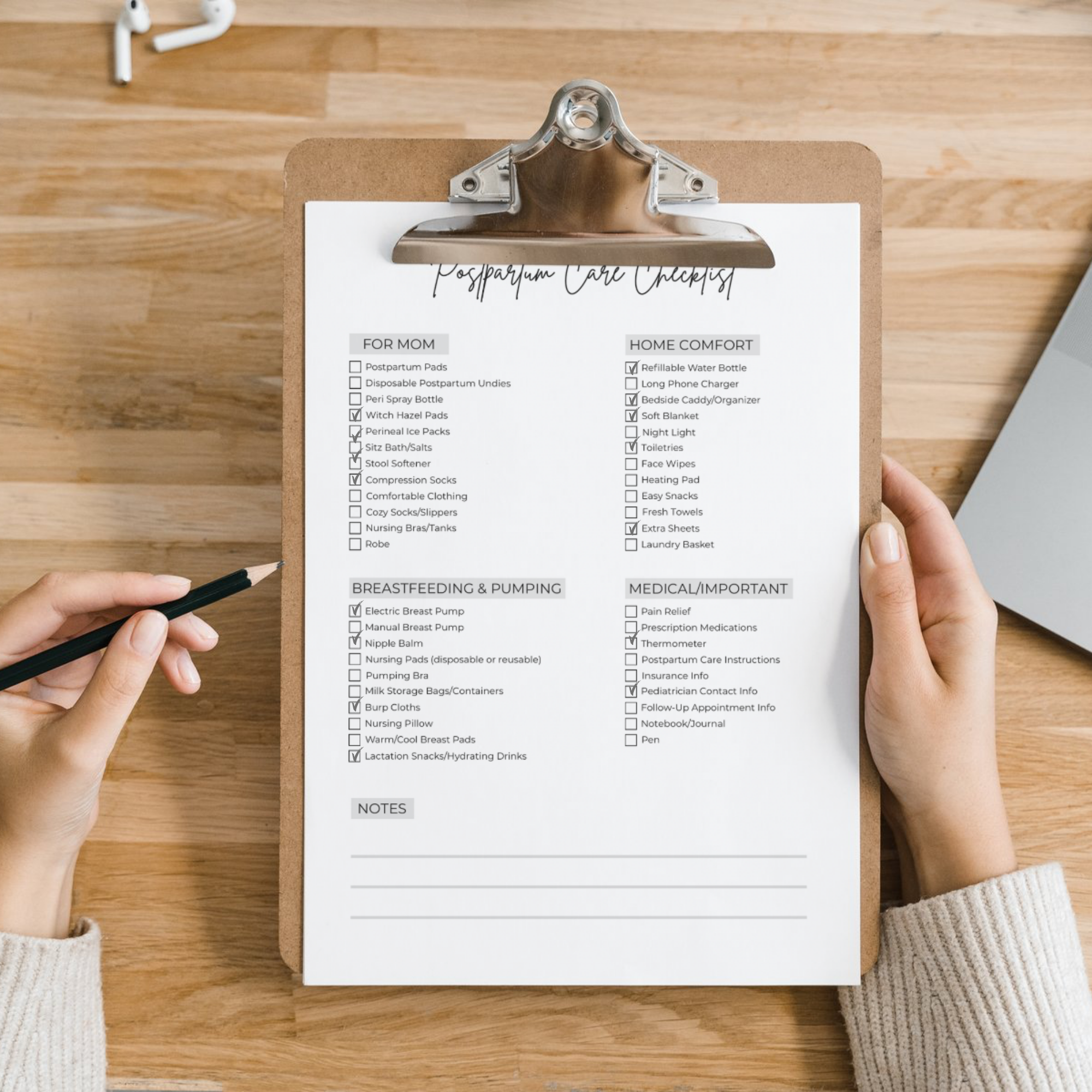 Postpartum Care Checklist Printable | Hospital Bag Checklist for Mom | New Mom Essentials List | Editable Canva Template | Instant Download