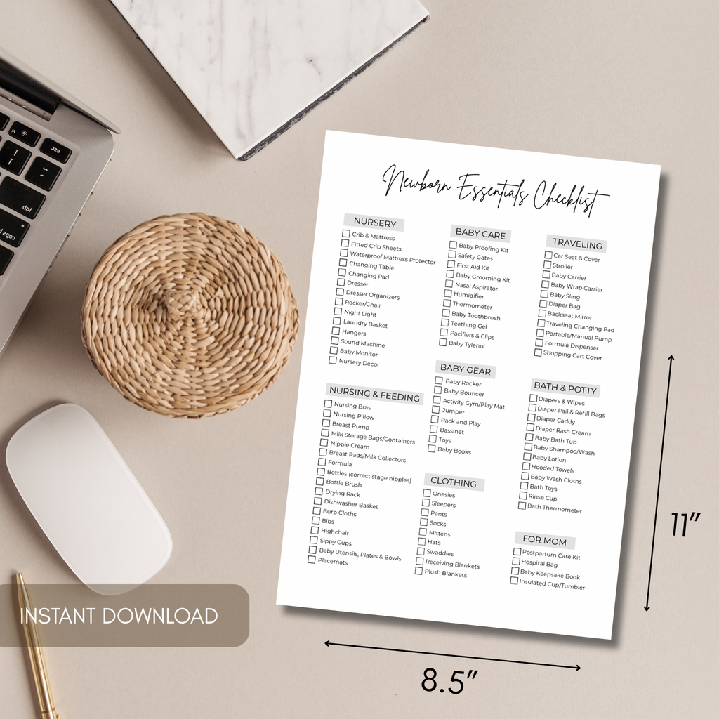 Newborn Essentials Checklist Printable | Baby Must Have List | New Baby Shopping Checklist | Editable Canva Template | Instant Download