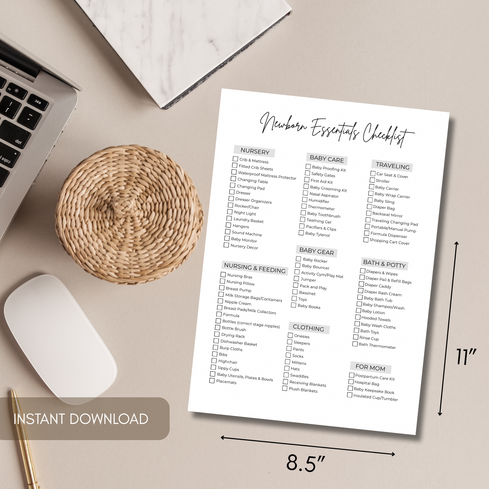 Newborn Essentials Checklist Printable | Baby Must Have List | New Baby Shopping Checklist | Editable Canva Template | Instant Download