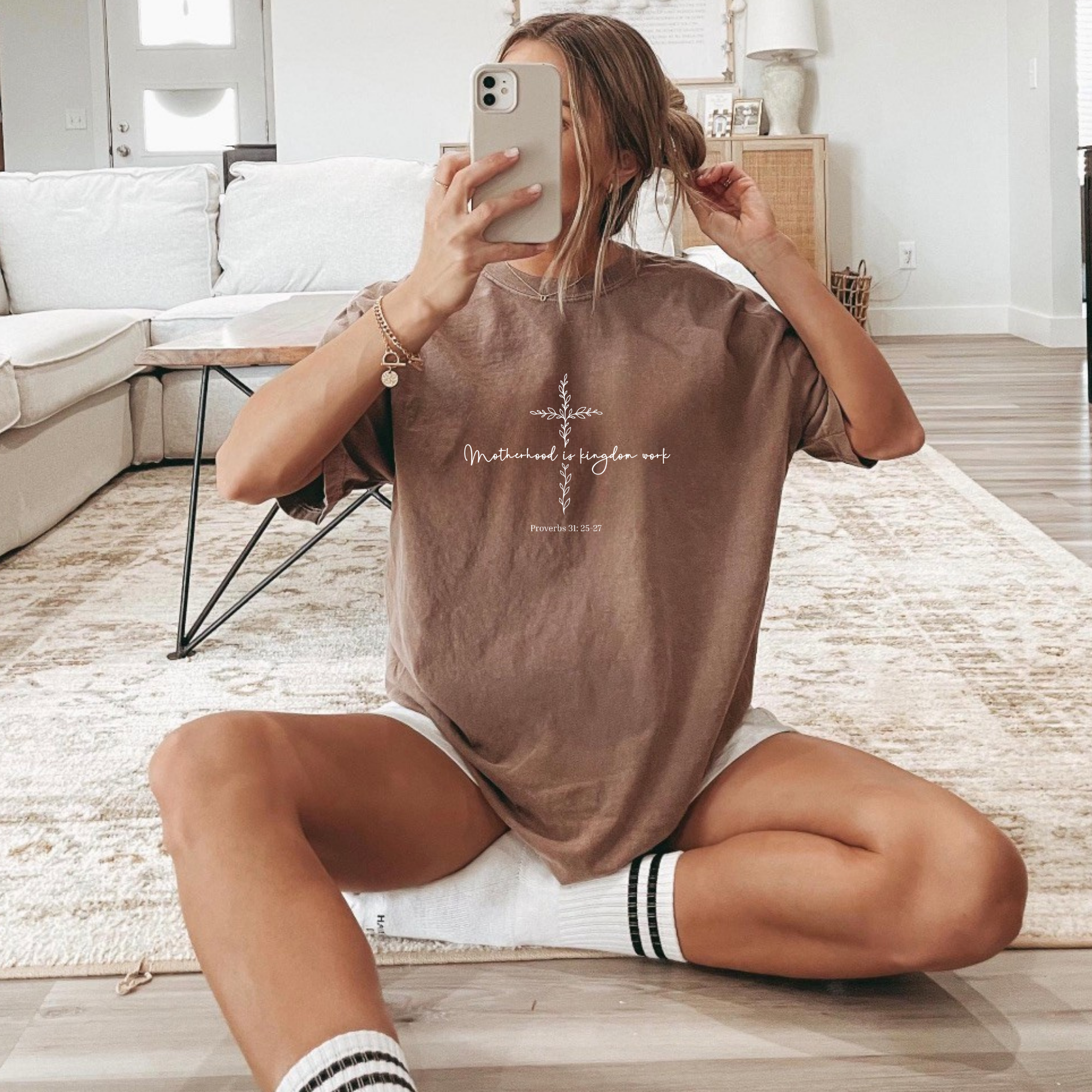 Motherhood Is Kingdom Work T-Shirt — Minimalist Cross Tee