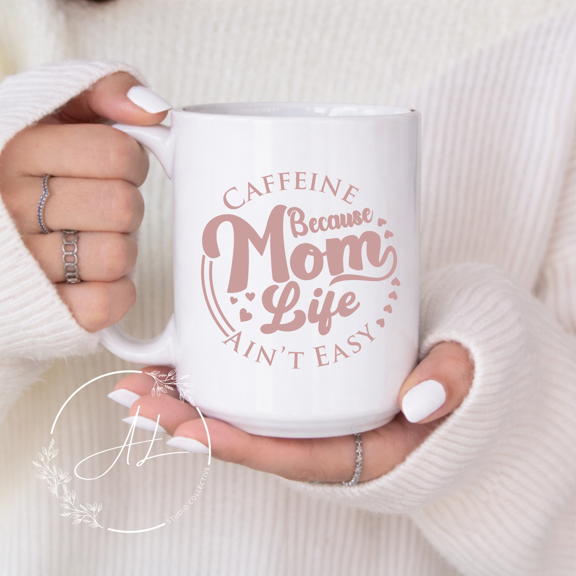 Funny Mom Life Ceramic Mug — "Caffeine Because Mom Life Ain’t Easy" (11oz/15oz)