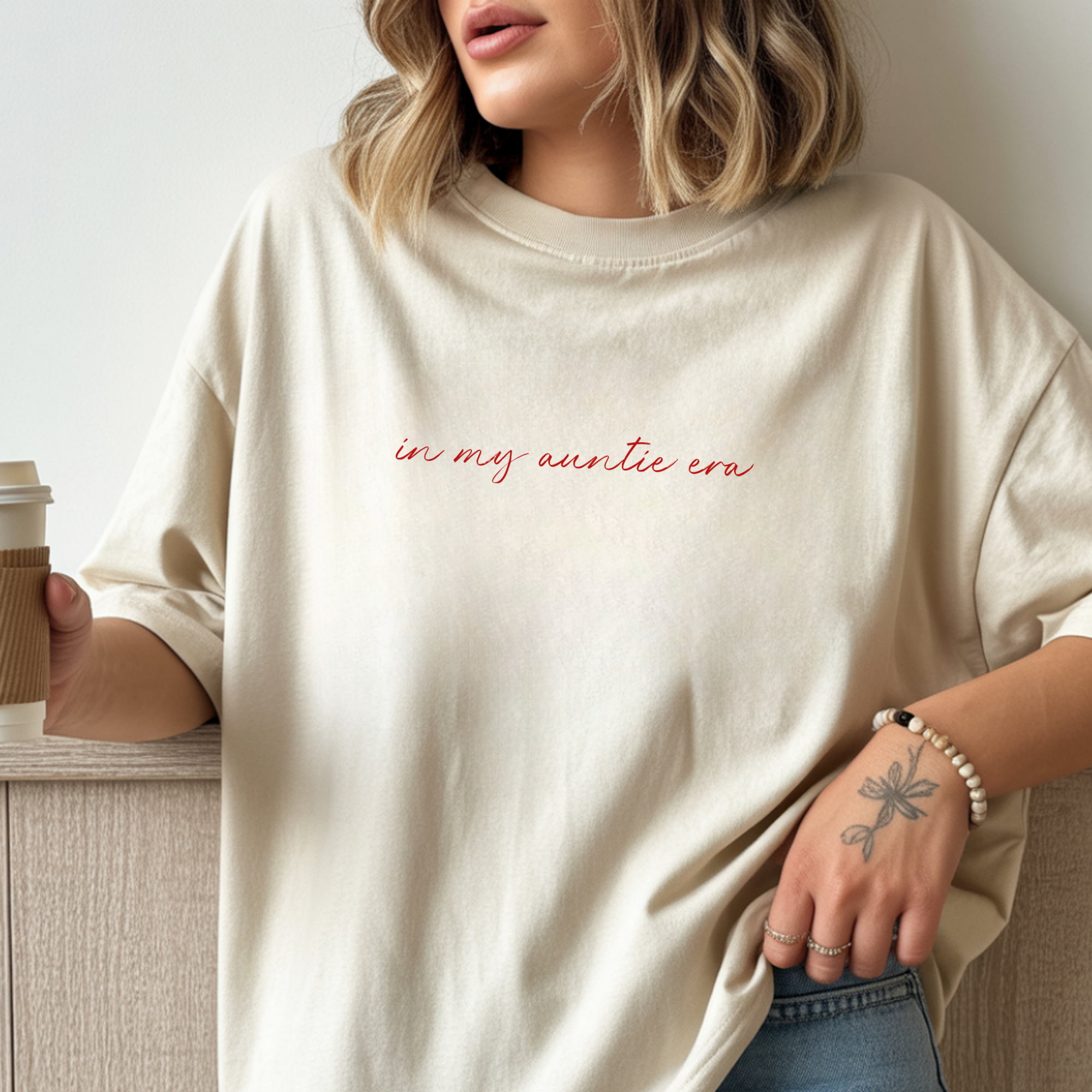 Auntie Era Script Tee — Minimalist Garment-Dyed T-Shirt