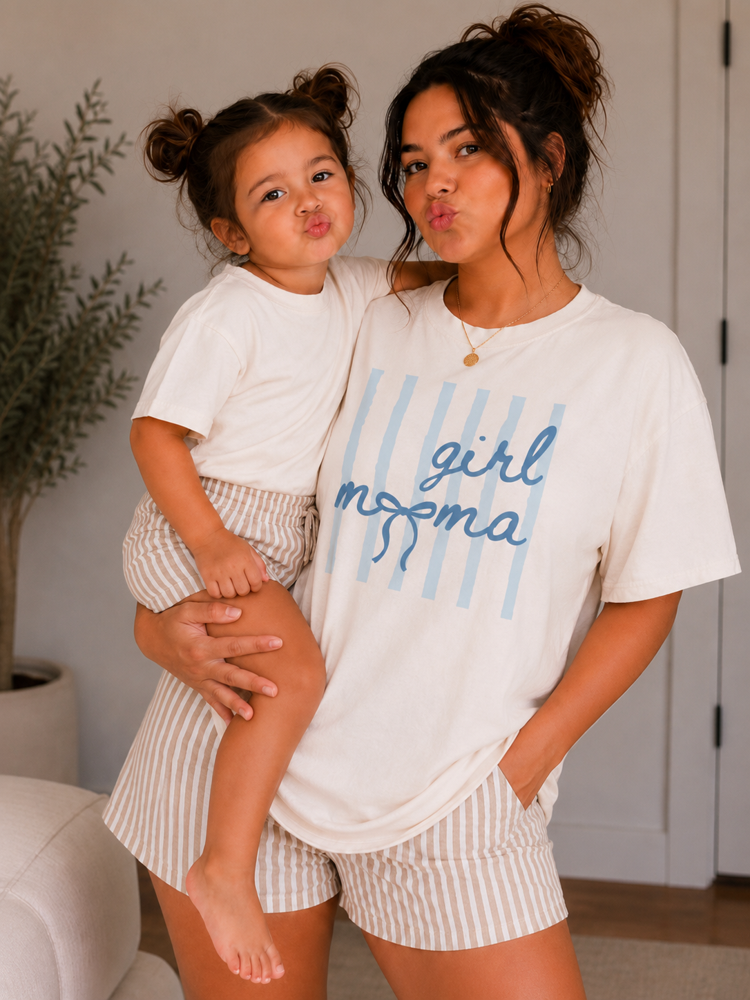 Girl Mama T-Shirt — Blue Striped 'girl mama' Graphic Tee