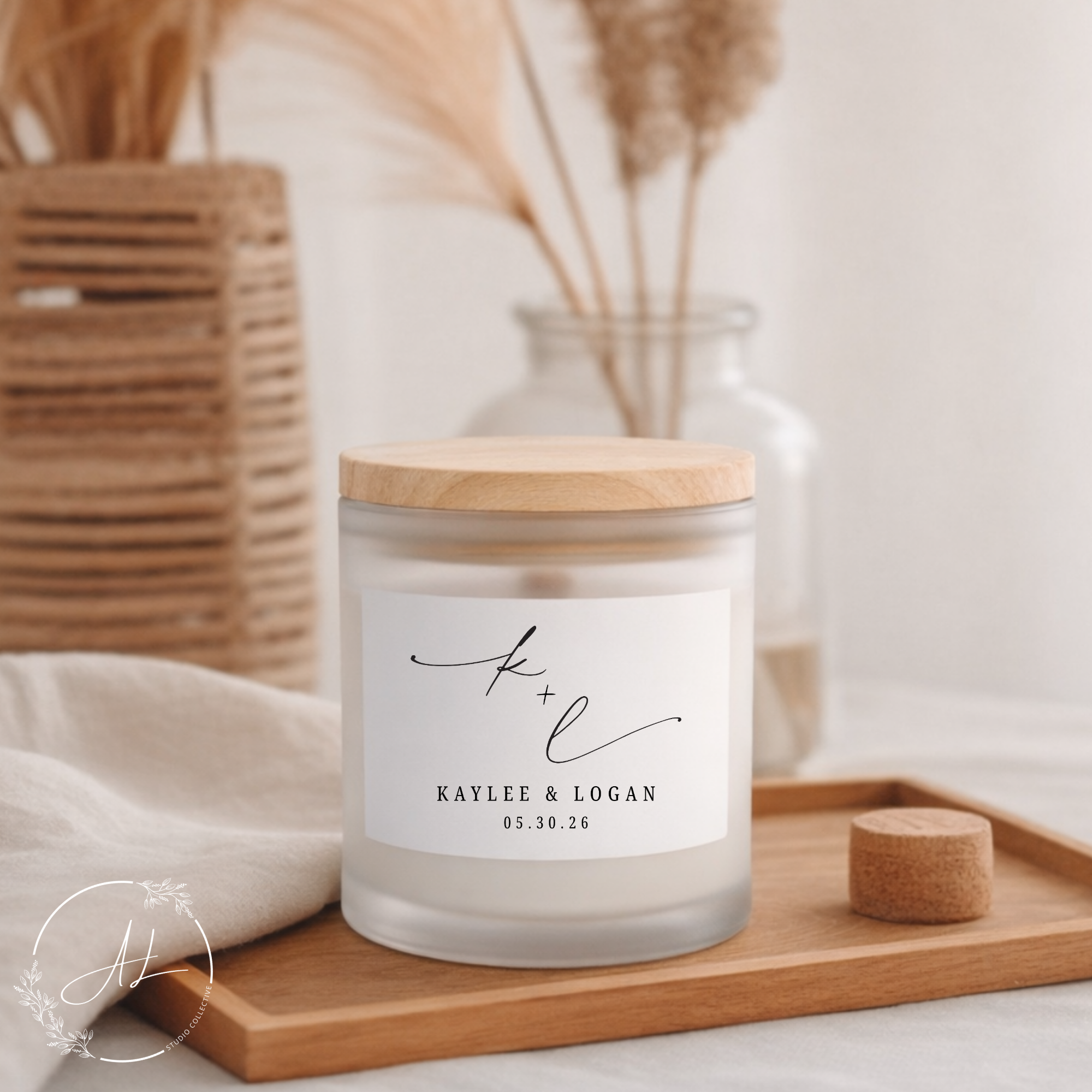 Personalized Anniversary Candle — Frosted Glass 11oz (Custom Names & Date)