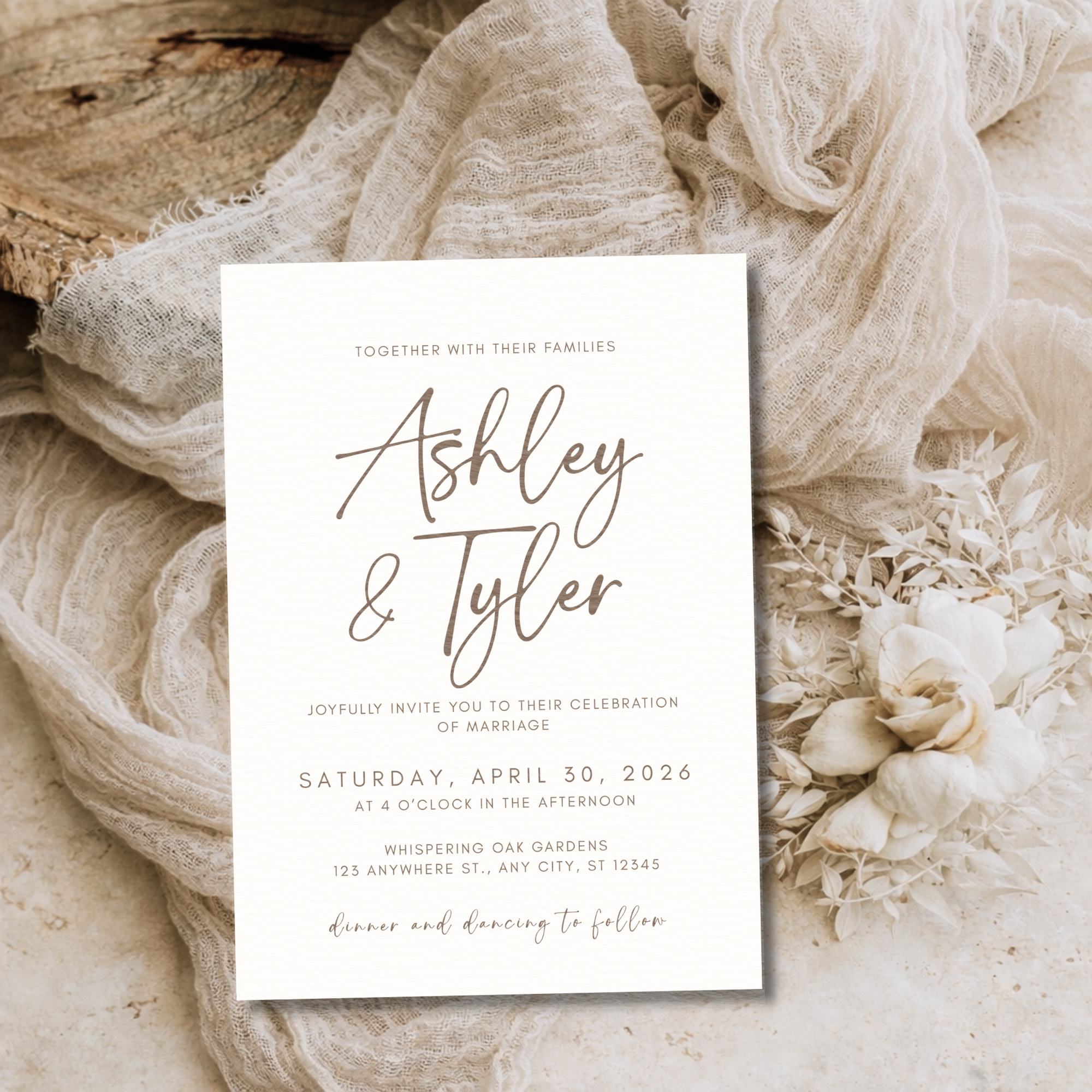 Neutral Boho Wedding Invitation Suite Template | Editable Canva Wedding Invite Set | Taupe Minimalist Wedding Details & RSVP Card