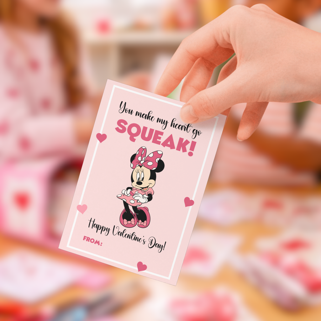 Kids Pink Bow Valentine Cards Printable | Cute Girl Valentine Classroom Cards | Square Kids Valentines Instant Download