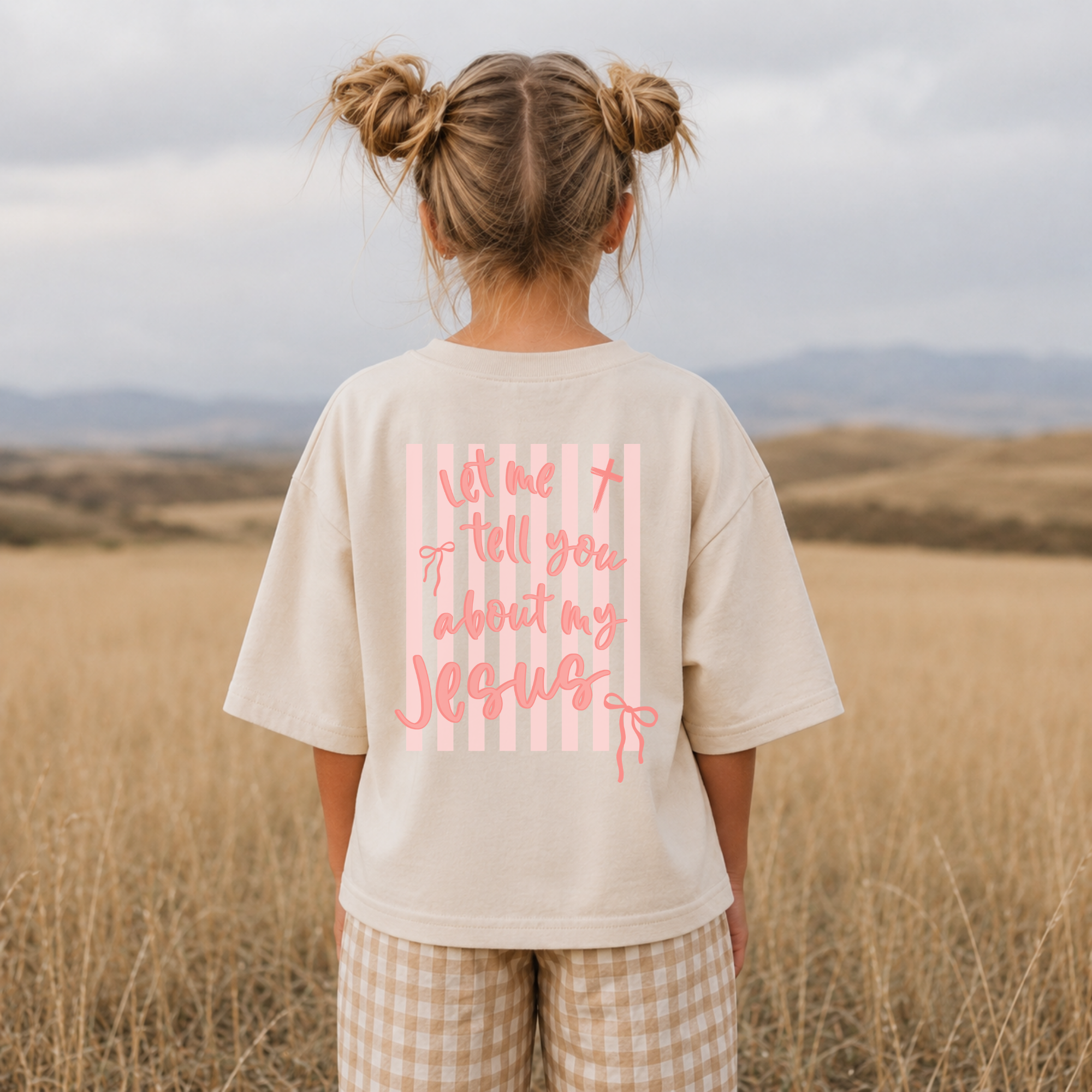 Let Me Tell You About My Jesus Toddler Tee — Pink Script Christian Shirt