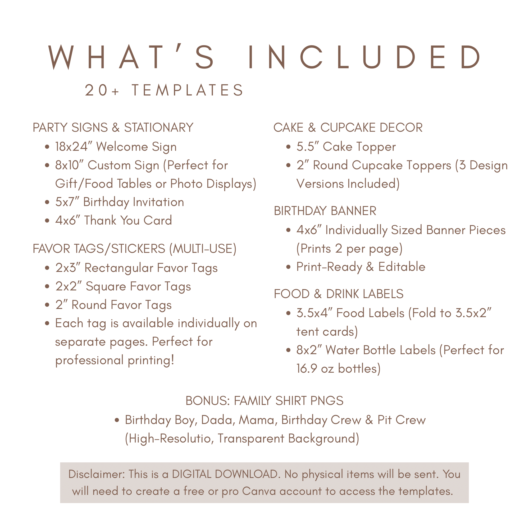 Race Car Birthday Bundle Template | Editable Canva Racing Party Decorations | Neutral Racing Theme Birthday Party Printable Set
