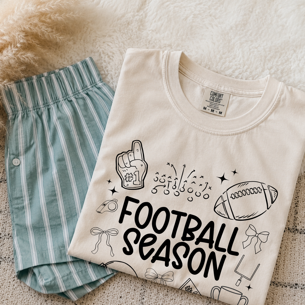 Football Season Comfort Colors Shirt, Cute Football Doodle Tee, Game Day Shirt, Football Mom Fall Graphic Tee