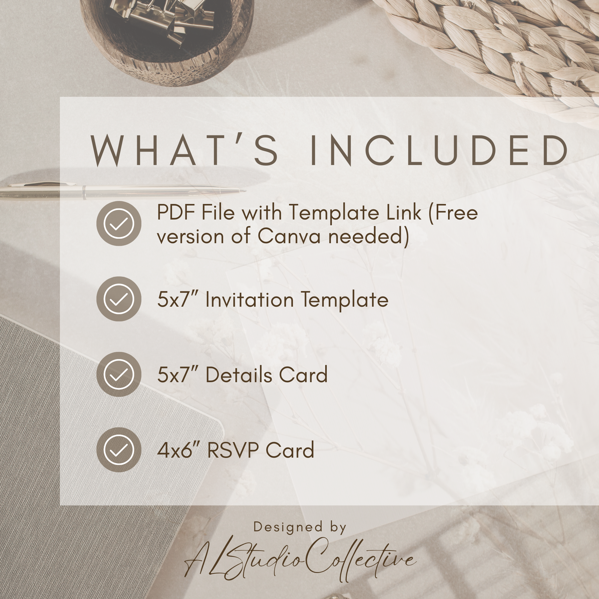 Neutral Boho Wedding Invitation Suite Template | Editable Canva Wedding Invite Set | Taupe Minimalist Wedding Details & RSVP Card