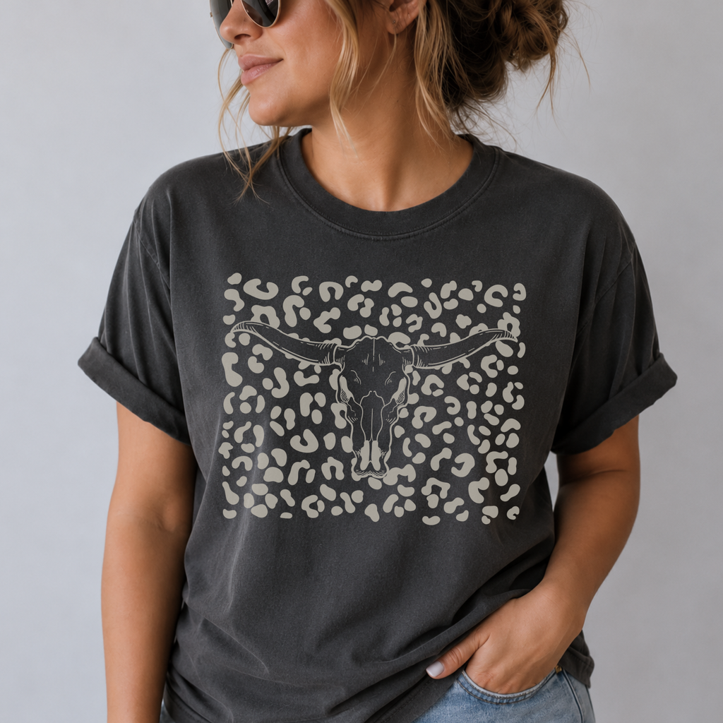 Leopard Skull Tee — Western Longhorn Graphic T‑Shirt