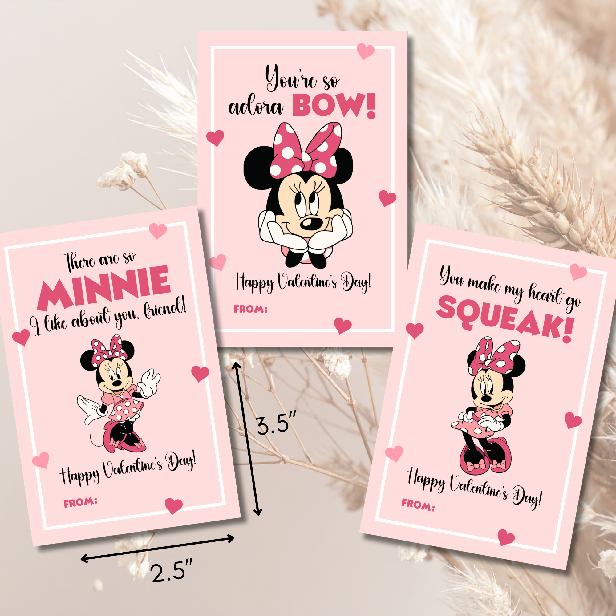 Kids Pink Bow Valentine Cards Printable | Cute Girl Valentine Classroom Cards | Square Kids Valentines Instant Download