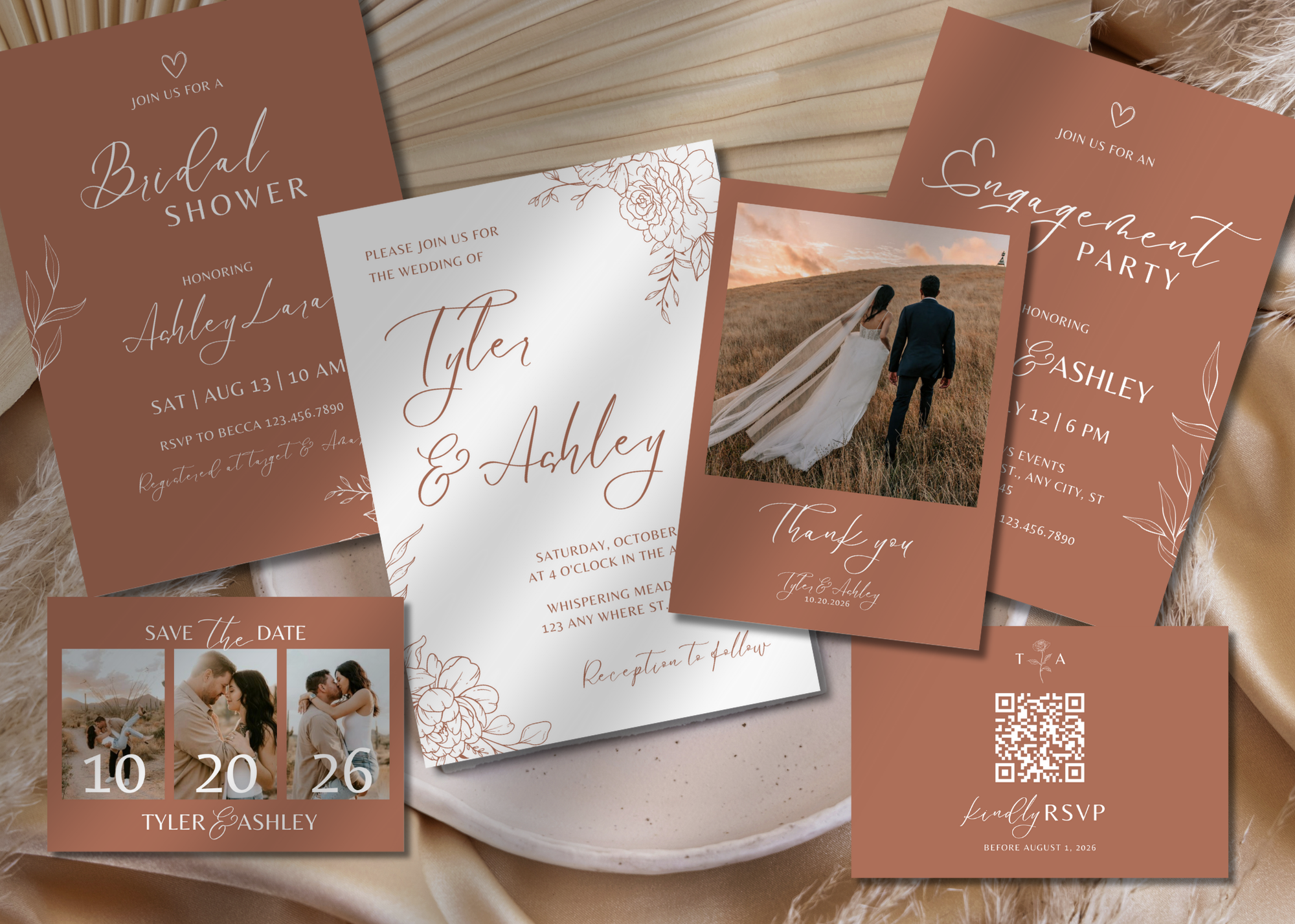 Terracotta Boho Wedding Mega Bundle | 30+ Editable Canva Wedding Templates | Invitation Suite, Signs, Menu, Games, Labels