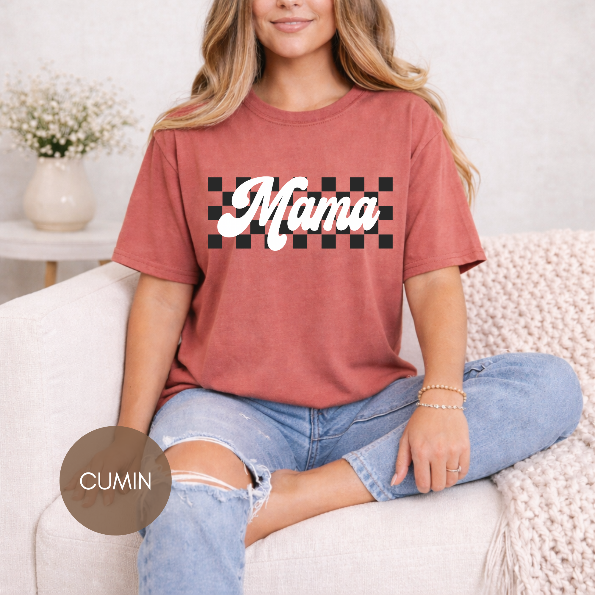 Mama Checkered Shirt | Comfort Colors Mama Tee | Retro Mama Graphic Shirt | Garment Dyed Mom Shirt | Trendy Motherhood Tee | Gift for Mom