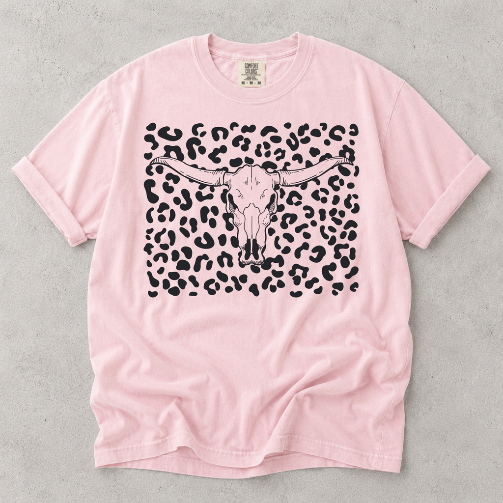 Leopard Skull Tee — Western Longhorn Graphic T‑Shirt
