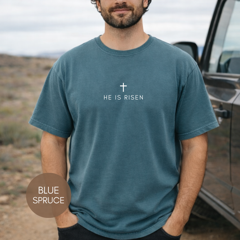 He Is Risen Shirt Comfort Colors Christian Tee | Minimalist Cross Faith Shirt | Easter Christian Shirt | Garment Dyed Religious Tee