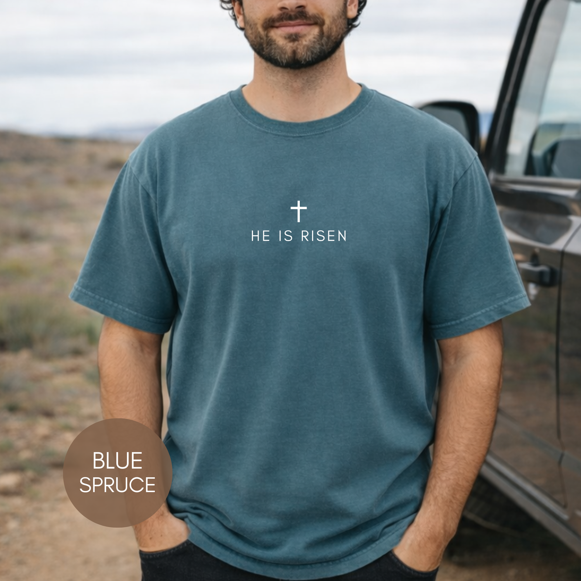 He Is Risen Shirt Comfort Colors Christian Tee | Minimalist Cross Faith Shirt | Easter Christian Shirt | Garment Dyed Religious Tee