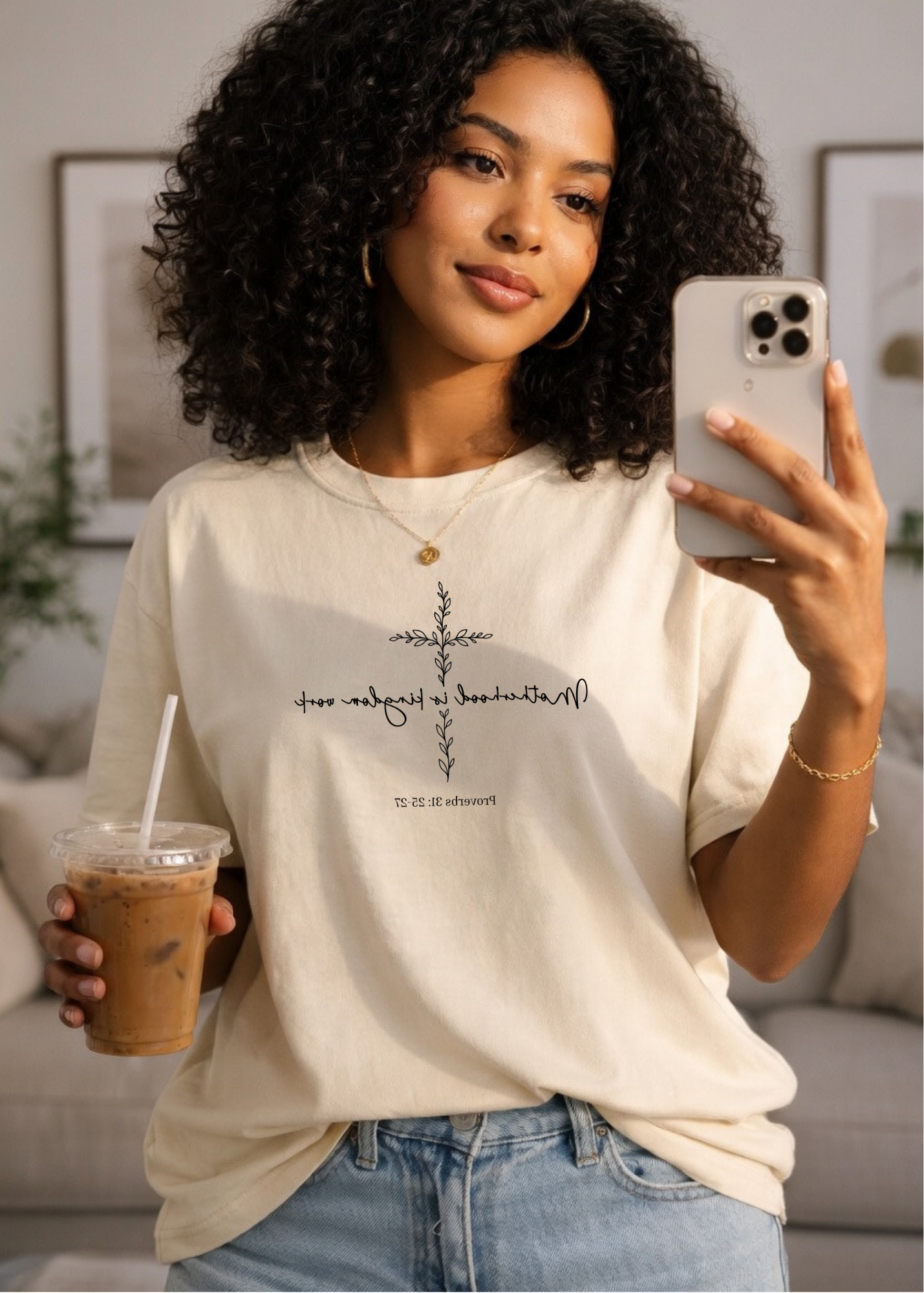 Motherhood Is Kingdom Work T-Shirt — Minimalist Cross Tee