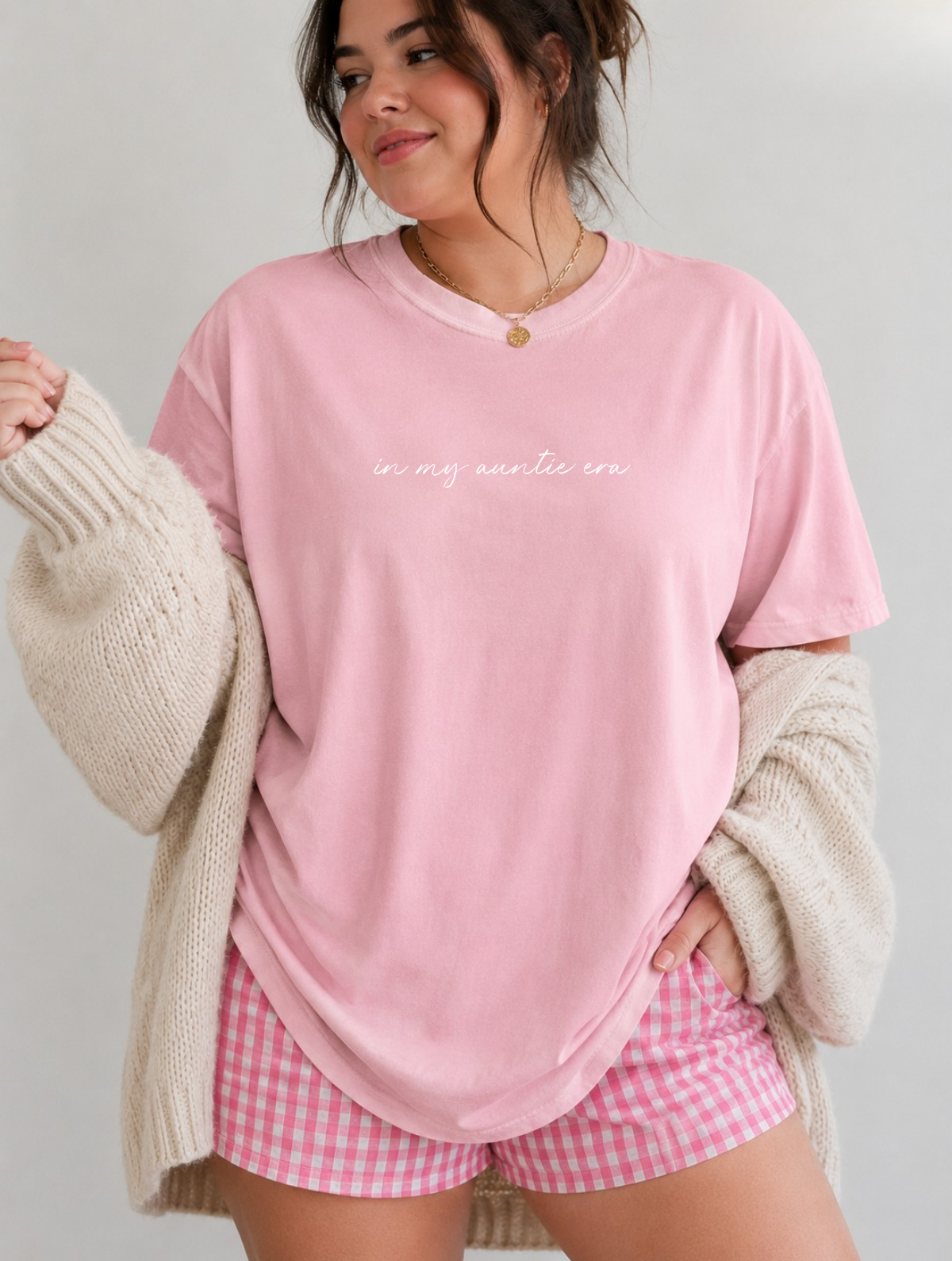 Auntie Era Script Tee — Minimalist Garment-Dyed T-Shirt