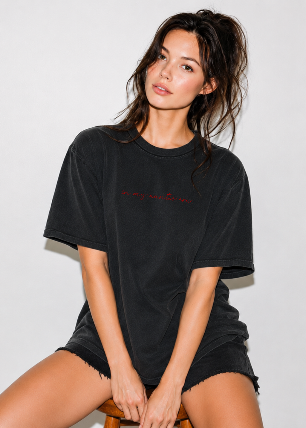 Auntie Era Script Tee — Minimalist Garment-Dyed T-Shirt