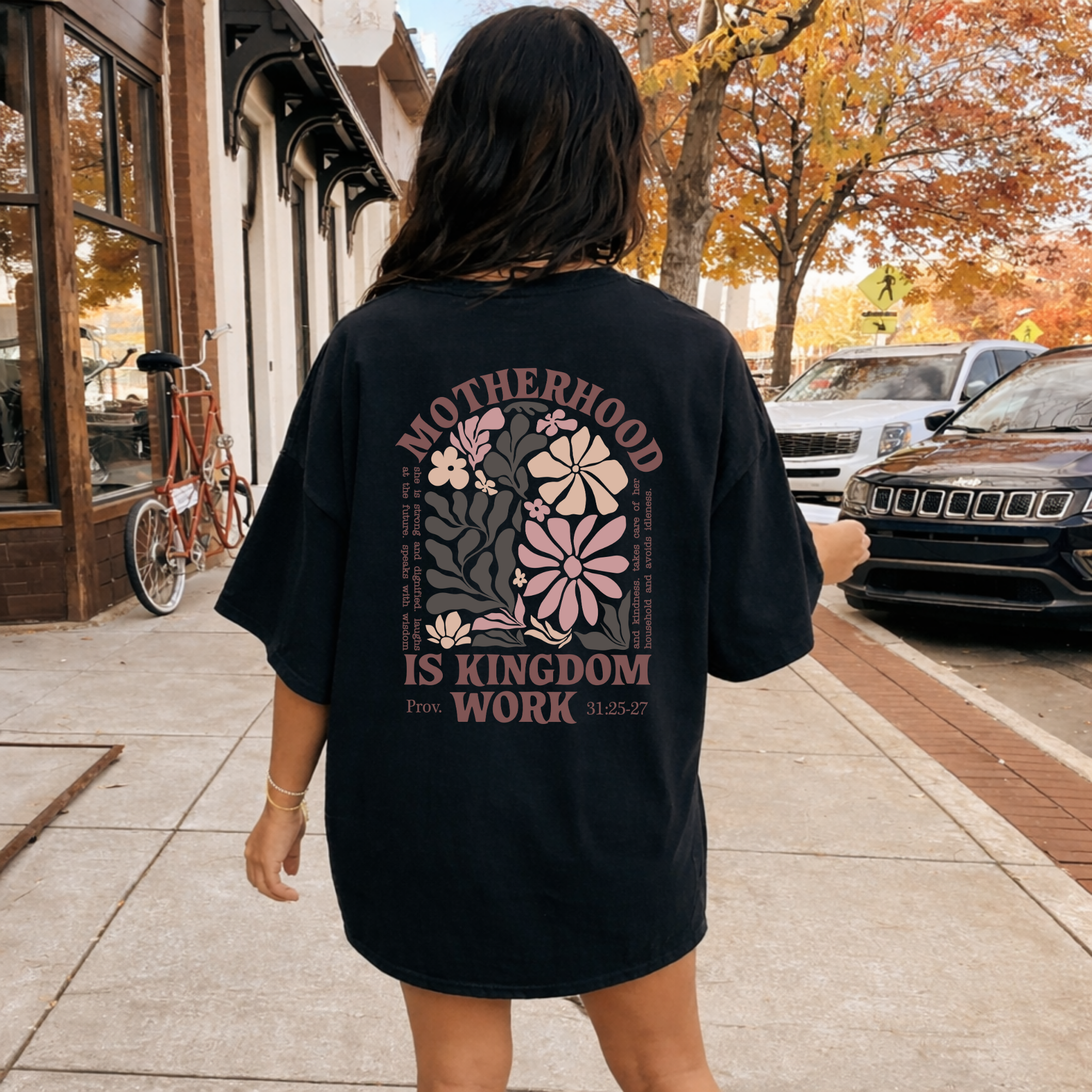 Motherhood Is Kingdom Work Floral Scripture T-Shirt
