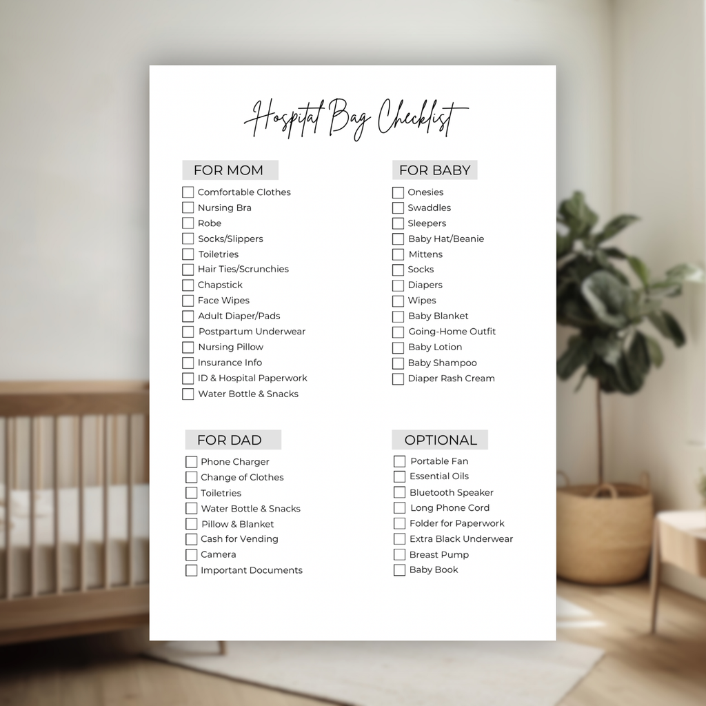 Hospital Bag Checklist Printable | What to Pack for Labor & Delivery | Mom Baby Dad Packing List | Editable Canva Template | Instant Download