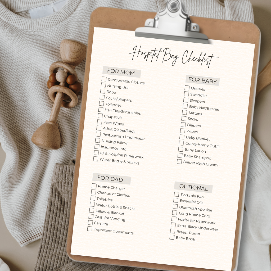 Hospital Bag Checklist Printable | What to Pack for Labor & Delivery | Mom Baby Dad Packing List | Editable Canva Template | Instant Download