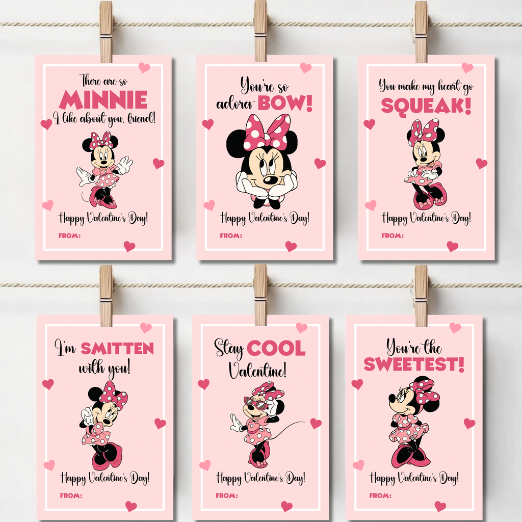 Kids Pink Bow Valentine Cards Printable | Cute Girl Valentine Classroom Cards | Square Kids Valentines Instant Download