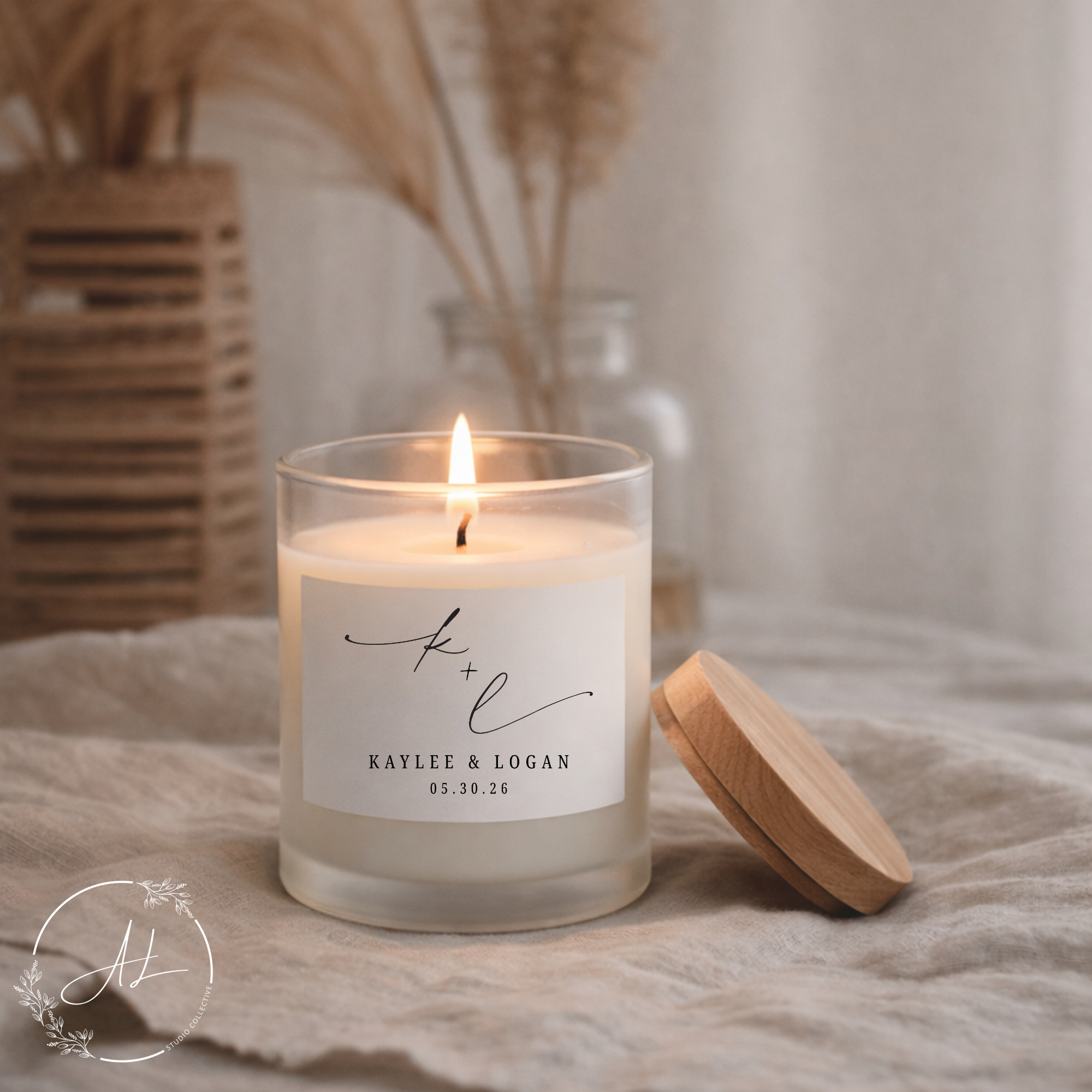 Personalized Anniversary Candle — Frosted Glass 11oz (Custom Names & Date)