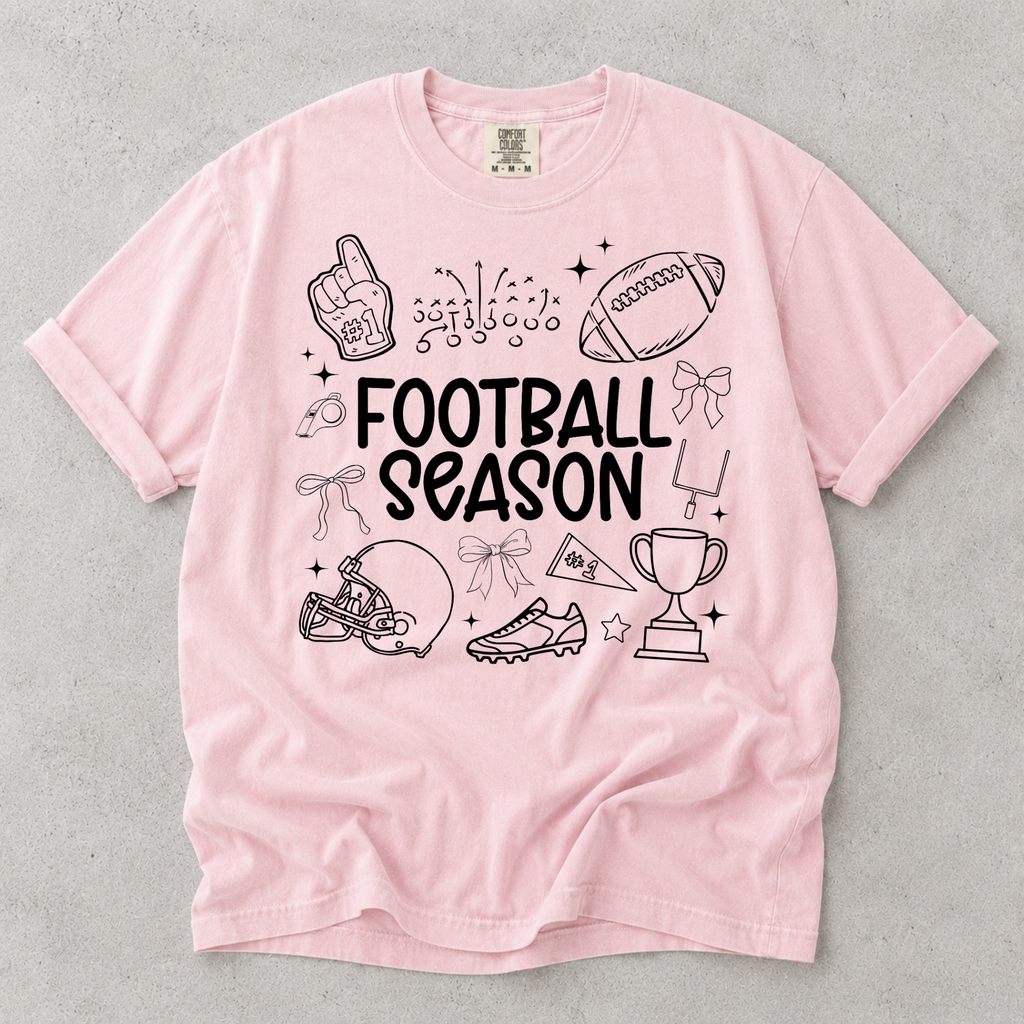 Football Season Comfort Colors Shirt, Cute Football Doodle Tee, Game Day Shirt, Football Mom Fall Graphic Tee