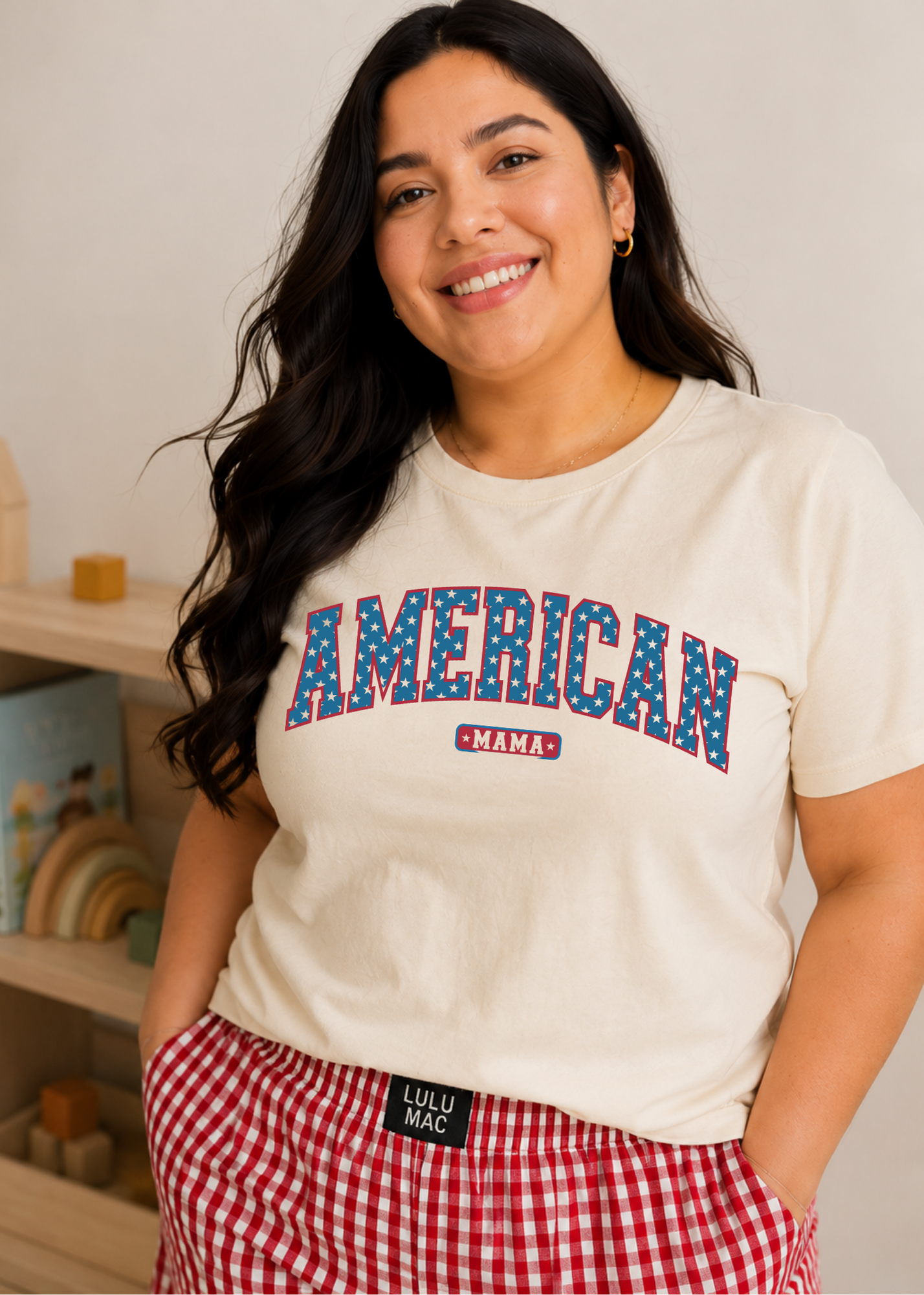 American Mama T-Shirt — Patriotic Stars & Stripes Graphic Tee
