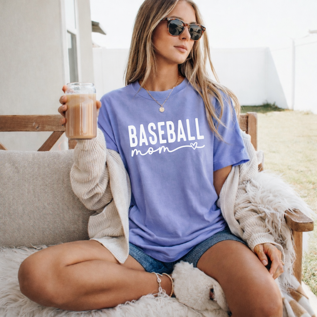 Baseball Mom T-Shirt – Cute Script Heart Sports Tee for Moms