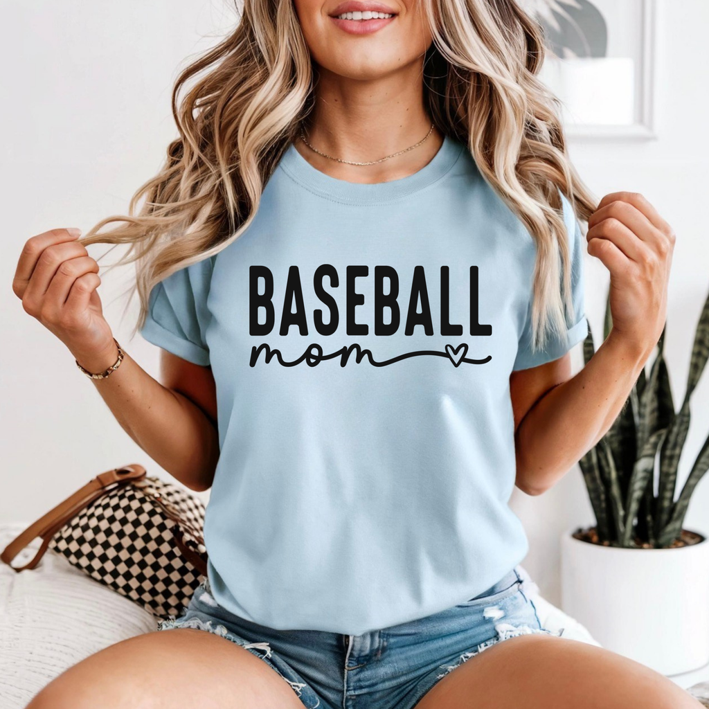 Baseball Mom T-Shirt – Cute Script Heart Sports Tee for Moms