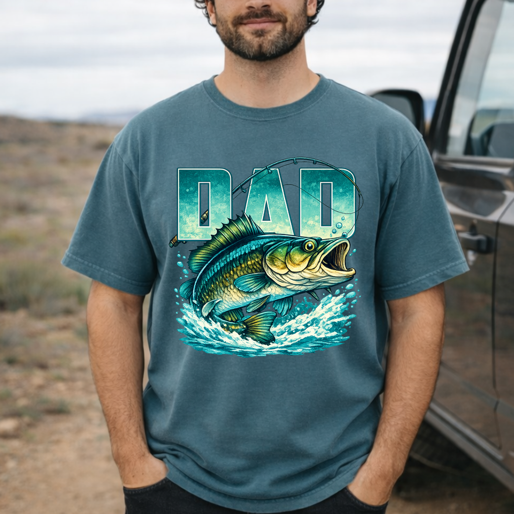 Fishing Dad T‑Shirt – 'DAD' Bass Graphic Tee | Father’s Day, Fisherman Gift
