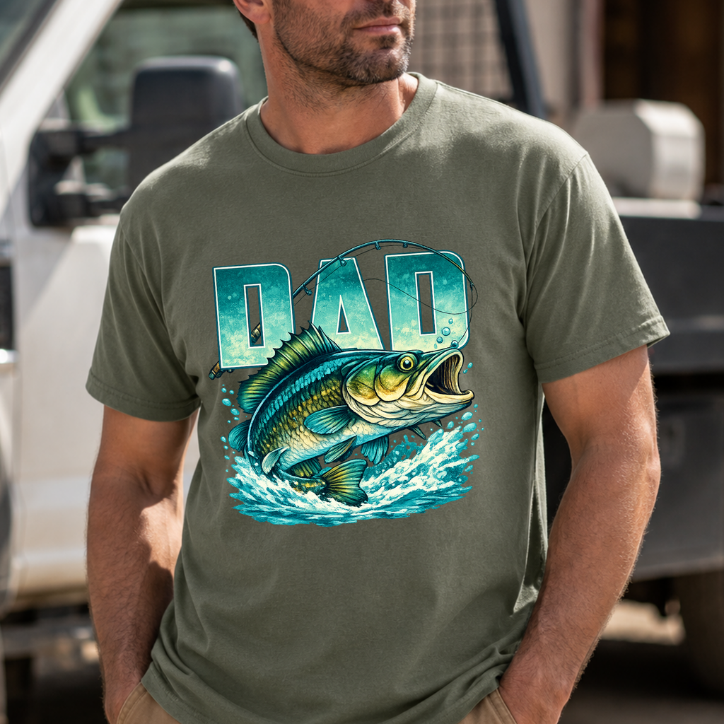 Fishing Dad T‑Shirt – 'DAD' Bass Graphic Tee | Father’s Day, Fisherman Gift