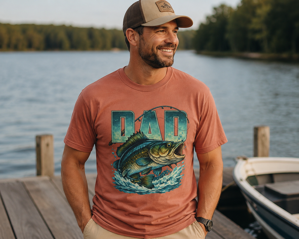 Fishing Dad T‑Shirt – 'DAD' Bass Graphic Tee | Father’s Day, Fisherman Gift