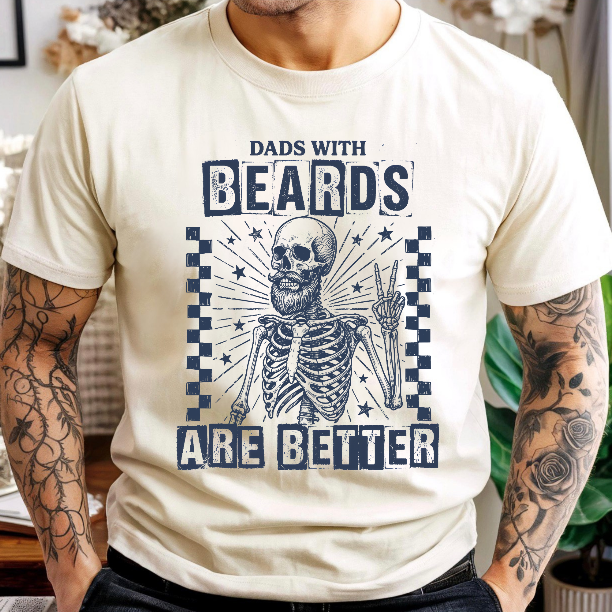 Dad Shirt - "Dads With Beards Are Better" Skeleton Graphic Tee