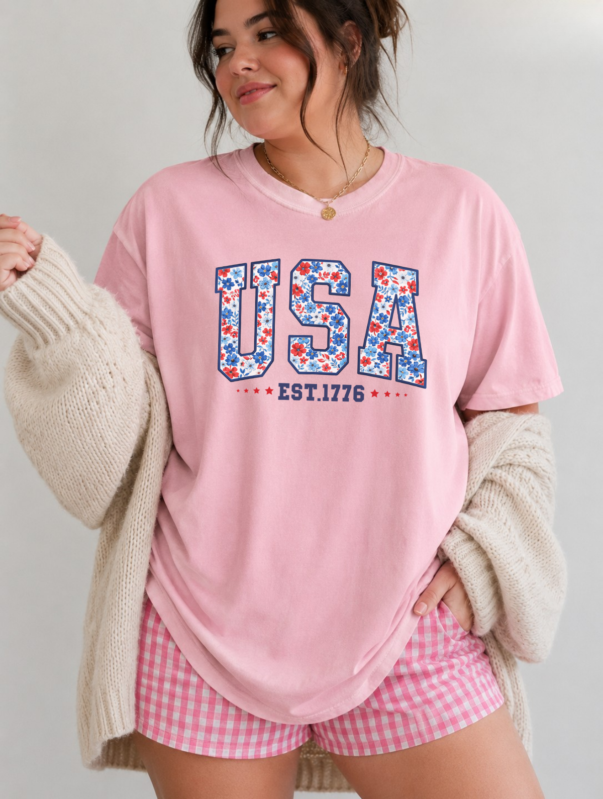 USA Floral Patriotic T-Shirt — "USA EST. 1776" Independence Day Tee