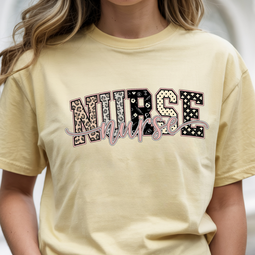 Nurse Graphic T-Shirt — "NURSE" Multi-Print Tee