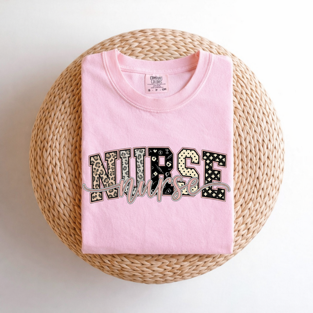 Nurse Graphic T-Shirt — "NURSE" Multi-Print Tee