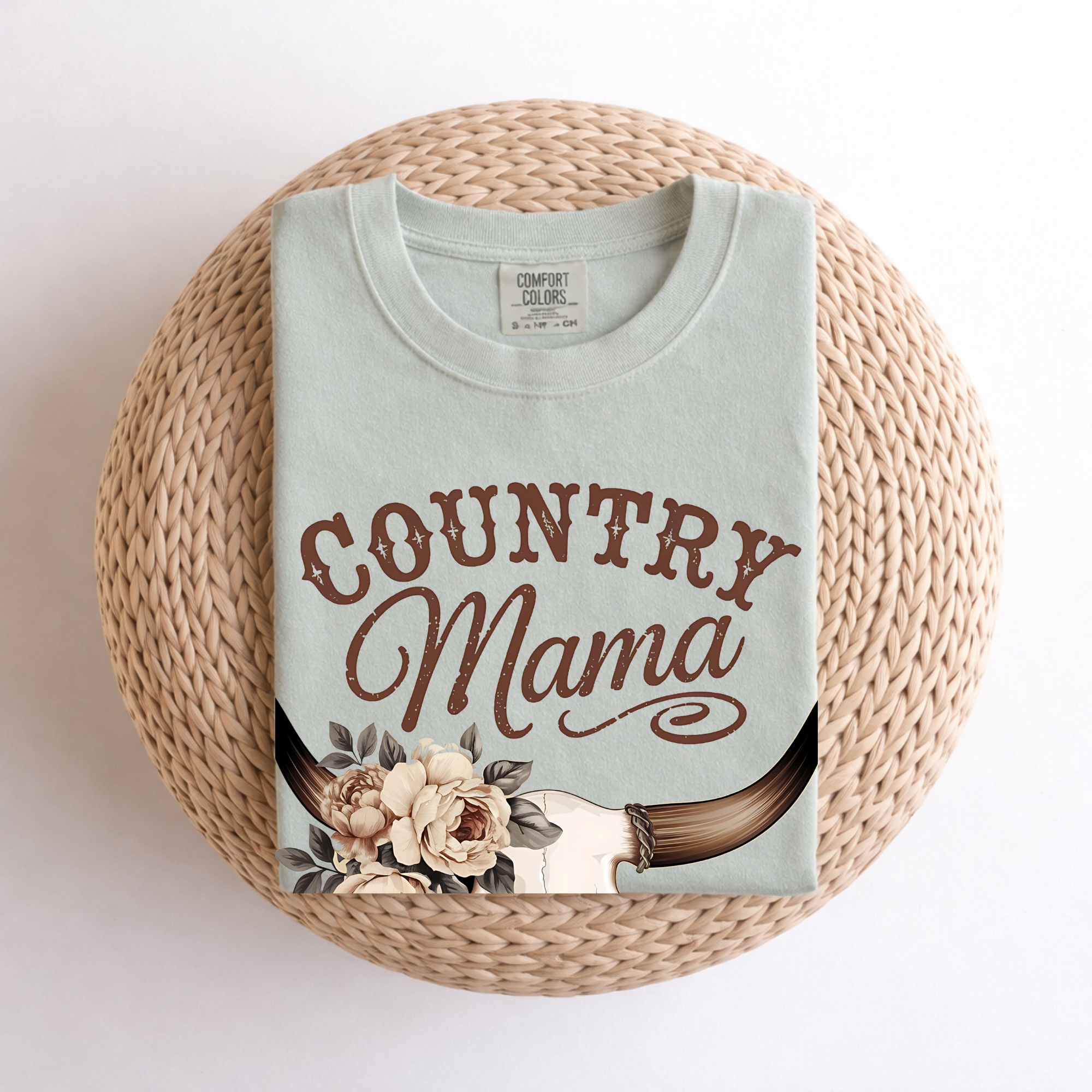 Country Mama T-Shirt — Floral Bull Skull Graphic Tee