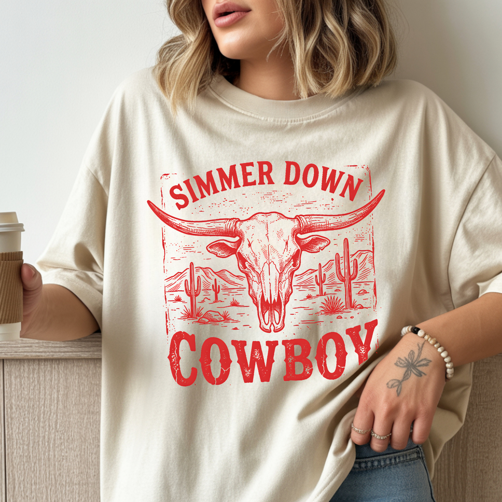 Simmer Down Cowboy Western Skull Desert T-Shirt