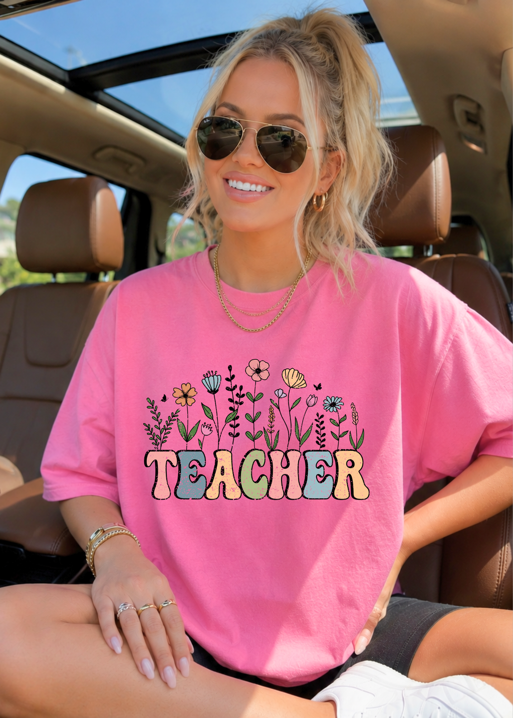 Teacher Floral Graphic T-Shirt — Colorful Garden Classroom Gift